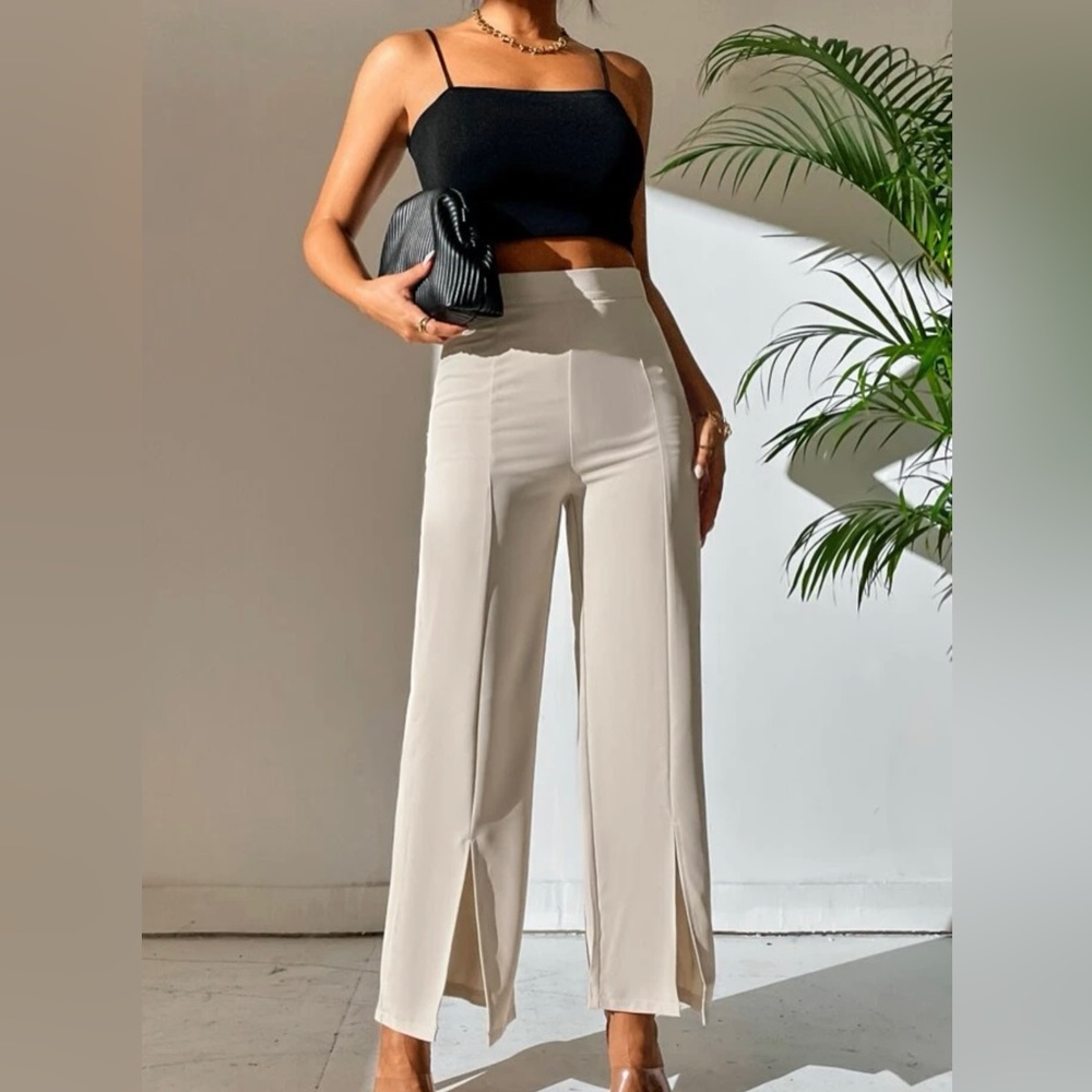 SHEIN PETITE Split Hem Straight Leg Pants